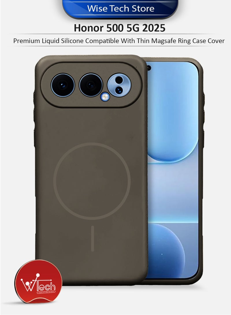 دبليو تيك غطاء حماية لهاتف Honor 500 5G 2025 من السيليكون السائل الفاخر متوافق مع حلقة MagSafe رفيعة (MCMPMN) - بني غامق - Image 1